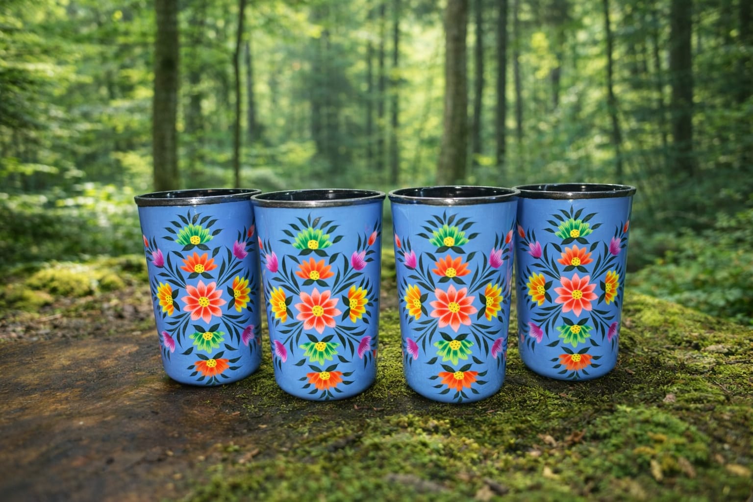 Hand painted glass,hand painted tumblers, Set of 4 Enamelware tumblers, stainless steel glass, Stainless Steel glass, hand painted steel tumblers